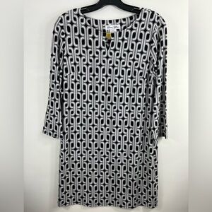 Laura Jeffries Navy Blue & White Geometric Long Sleeve Dress Size 6